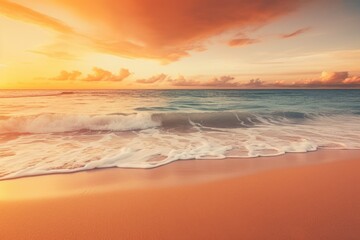 Wall Mural - Summer Mood - Tranquil & Relaxing Caribbean Beach Sunset with Golden Glows & Cloudy Atmosphere