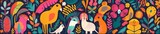Fototapeta  - Animals big collection. Animals of Brazil.  colorful set of  illustrations with tropical flowers, leaves, monkey, flamingo, anteater and birds. Brazil tropical pattern.  Rio de janeiro, Generative AI 