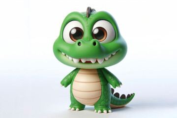 Wall Mural - full body little cute happy crocodile 3d character with bulging eyes on solid a white background. ai generative