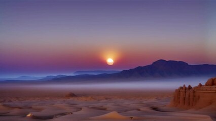 Wall Mural - sunset in the desert, time lapse,