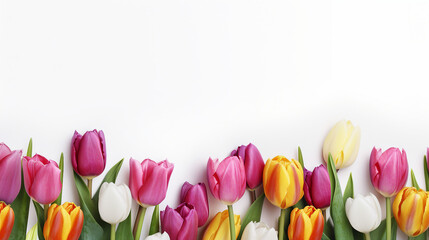  Colorful Tulips Blossoming in Spring Garden, Isolated on White Banner for Copy-Space – Vibrant Floral Nature for Text and Promotion