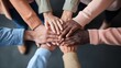 © AlexandraRooss - Group of multiethnic people holding hands together. Teamwork concept Generative AI