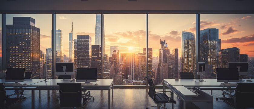 Office With a Breathtaking View of the City at Sunset