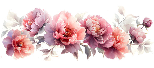 Poster - banner of watercolour illustration of peony