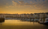 Fototapeta Miasto - Sunset in the harbour in Dieppe, France