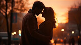Fototapeta Do pokoju - Young couple in love kissing on a city street