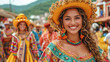 Bunte Straßenparade mit traditionellen Tänzern