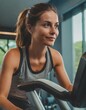 © Marko - Woman on stationary exercise bike, focused on maintaining a healthy lifestyle and improving her physical fitness