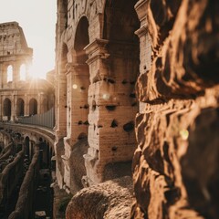 the Majestic Colosseum of Rome at Sunset, where the Empire's Architectural and Engineering Marvel Reveals Its Details in the Spectacular Italian Atmosphere