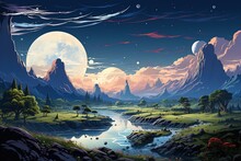 Landscape With Moon And Stars