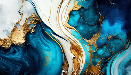 abstract background, marble texture with abstract blue, white, glitter and gold background alcohol i