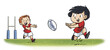 Children playing rugby passing the ball and tackling