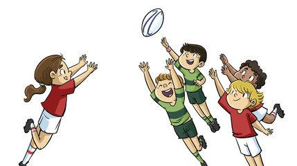 Wall Mural - Children doing a rugby touch