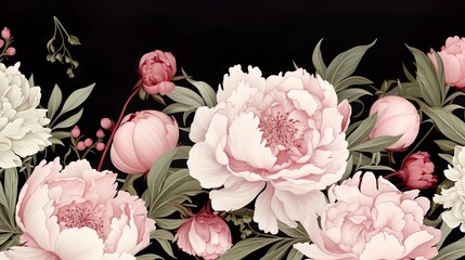  Peonies. Flowers. Vector floral illustrations