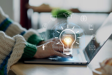 Wall Mural - human use laptop technology internet learning and study online class technology network, e-learning,