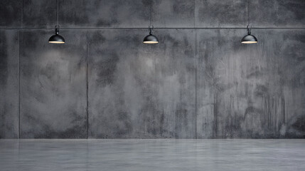 Wall Mural - concrete wall with lamps and cement floor for copy space, industrial background
