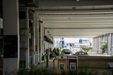 Fototapeta  - waiting for a taxi at melbourne airport in australia in a line