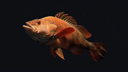 Canvas Print - Red Grouper in the solid black background