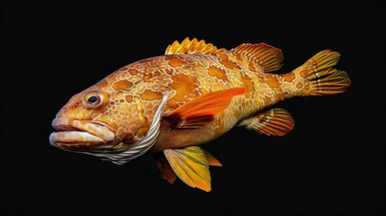 Yellowfin Grouper in the solid black background