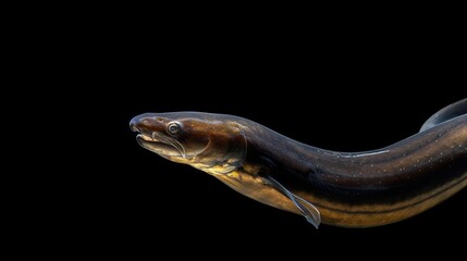 Canvas Print - European Eel in the solid black background