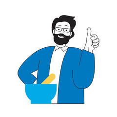 Leinwandbilder - Science laboratory concept with cartoon people in flat design for web. Scientist with mortar and pestle developing herbal pharmacy. Vector illustration for social media banner, marketing material.