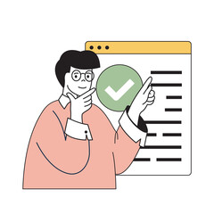 Wall Mural - Time management concept with cartoon people in flat design for web. Man working at company and doing tasks with priority checklist. Vector illustration for social media banner, marketing material.