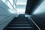 Fototapeta Przestrzenne - Abstract Modern Stairway: Black Metallic Banister in New Architectural Building
