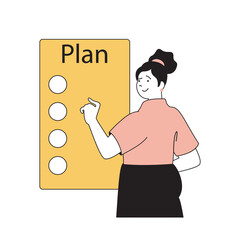 Wall Mural - time management concept with cartoon people in flat design for web. woman planning schedule and work