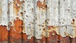 Old metal background with grunge texture and rusted vintage border, white peeling paint and brown grungy rust