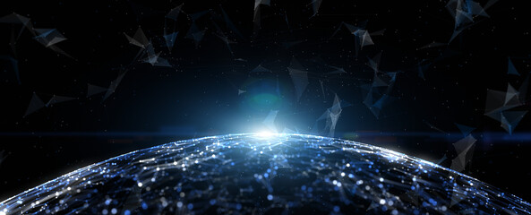 Wall Mural - Futuristic digital glowing blue cyberspace sphere illustration background.