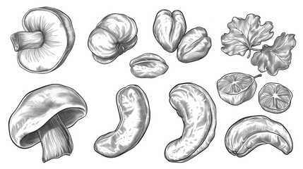 Set Hand drawn sketch cashew nut vector on white background