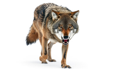Wall Mural - portrait of a furious gray wolf. angry wolf roaring isolated on transparent background. png.