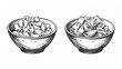 © Media Srock - Set Hand drawn sketch homemade macaroni and cheese in a bowl. Isolated object on white background