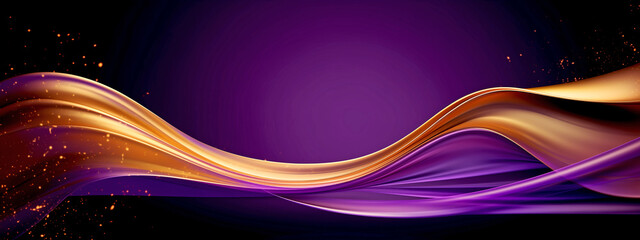 Poster - Golden Flowing Wave with Golden Splashes on Purple Background