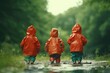 A group of  happy children are seen playing in nature, wearing rain boots and waterproof clothing, jumping and splashing in the muddy ground | Exploring Nature with Galoshes and Raincoats