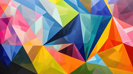 Wall Mural - Bright multi colored triangle abstract canvas background in dynamic pattern