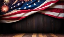 
Happy Independence Day Wood Memorial Day Background With American Flag With Empty Space For Text.4th Of July