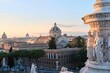 Rome cityscape view and Gesu Church's dome from Monument of Victor Emmanuel II or II Vittoriano at sunset in Piazza, Rome, Italy 