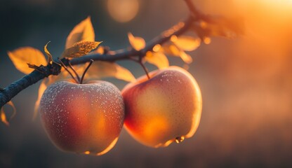 Wall Mural - A closeup of a couple of apple hanging