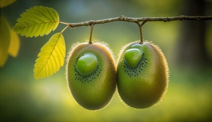 Wall Mural - A closeup of a couple of Kiwi Fruits hanging