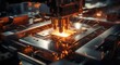 A mechanical marvel in a bustling factory, its sparks lighting up the metalworking room as it hums with engineering precision