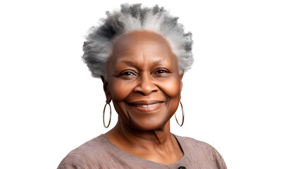 Wall Mural - close-up portrait of a senior old black african american woman with grey hair, studio photo, isolated on white background.