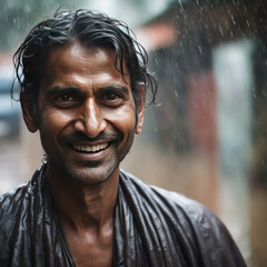 Wall Mural - Hindu man laughing in the rain