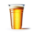 beer in a plastic glass, isolated on a pure white background