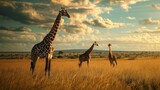 Fototapeta  - Majestic Giraffes Grazing on the Savanna- Capturing Wildlife in Serene Moments