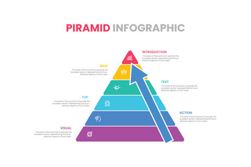 Canvas Print - infographic triangle concept for slide presentation with 6 point list with flat reverse pyramid style