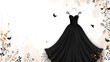 Black fancy dress for special event with decor. Vector Fashion illustration for online shop. copy space . generative ai