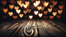 Burning Candles On Wood With Blurred Love Shape Light Background, Concept Of Valentines Day And Mother's Day
