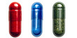 set of blue ,red ,green, capsule pill isolated on transparent background ,generative ai