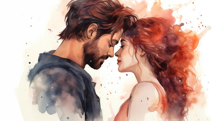 Emotional and Romantic Watercolor Illustration of a Loving Couple